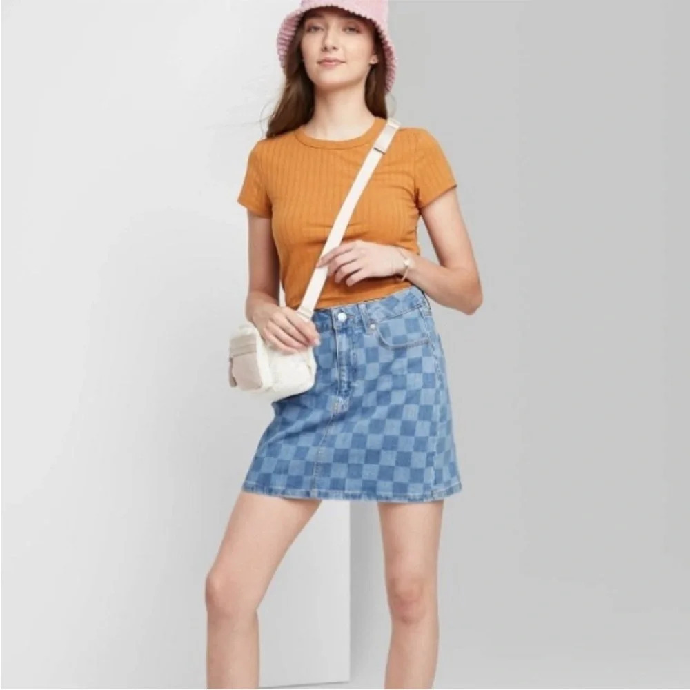 WILD FABLE CHECKERED DENIM MINI SKIRT